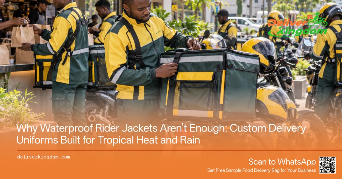 Por qué las chaquetas impermeables para motociclistas no son suficientes: uniformes de entrega personalizados diseñados para el calor tropical y la lluvia